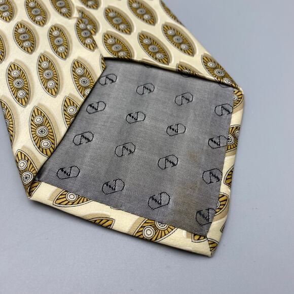 Valentino Cravatte 100% Silk Made In Italy Neck‎ Tie Beige Tan Geometric - Picture 7 of 8